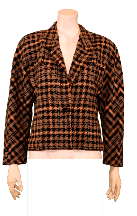 Vintage women's winter blazer in classic check pattern from the 70s, 80s, 90s, and 00s - part of a wholesale clothing mix