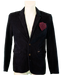 Black blazer with red plaid pocket square on mannequin