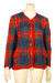 Vintage women's winter blazer with red, green, and blue plaid pattern from the 70s-00s mix. Perfect for vintage fashion enthusiasts.