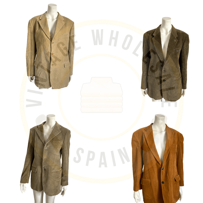 Vintage corduroy blazers collection showcased on mannequins.