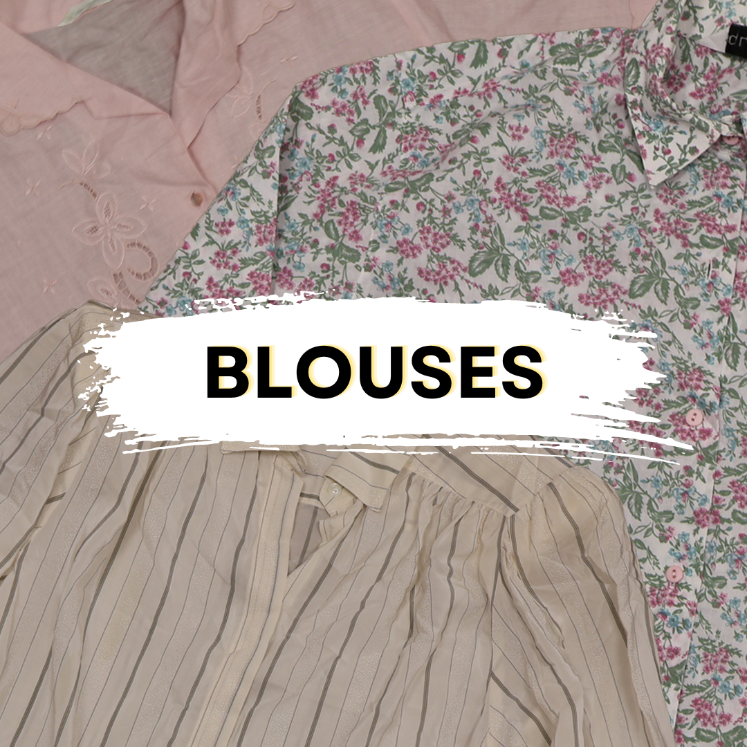 A stylish collection of floral, striped, and lace blouses for women displayed together.