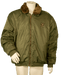 Olive green bomber jacket with fur collar on mannequin