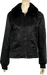 Black bomber jacket with fur collar displayed on a mannequin.