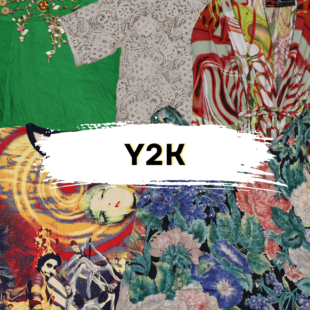 Y2K vintage fashion collection highlighting diverse vintage clothes from a vintage wholesale selection