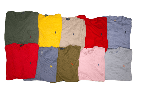 Vintage wholesale short sleeve Ralph Lauren t-shirts in various colors from the 70s, 80s, 90s, and 00s. Grade A quality.