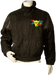 Black jacket with colorful ribbon logo on mannequin