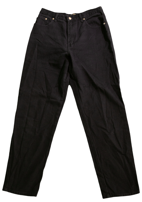 Black high-rise straight-leg jeans with five pockets