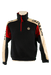 Stylish black and red pullover with zipper and logo on chest, featuring beige sleeves and sporty design for a trendy look