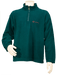 Green fleece pullover sweater with quarter-zip design and embroidered logo on mannequin