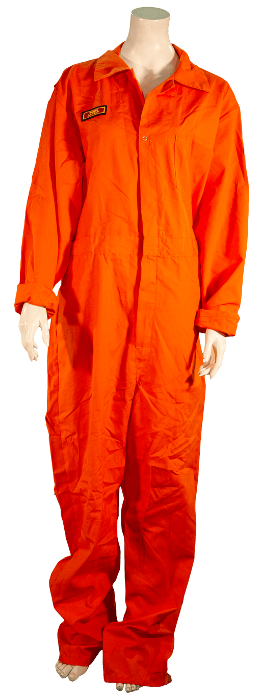 Orange safety coverall suit on a mannequin.