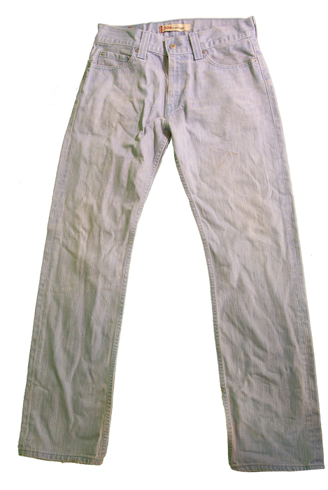 Light blue denim jeans with front pockets and belt loops, displayed against a white background.