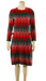 Red and green chevron pattern long-sleeve dress displayed on a mannequin