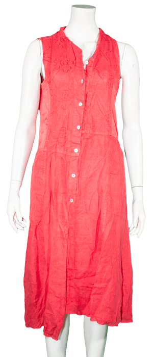 Vintage wholesale mix linen dress in coral from the 70s to 00s, showcasing timeless vintage fashion and quality vintage clothes collection.