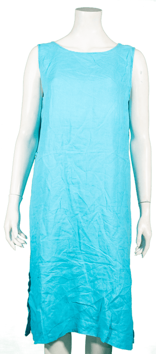 Vintage turquoise linen dress from mix pack, 70s to 00s, grade A quality in wholesale batch of vintage fashion.