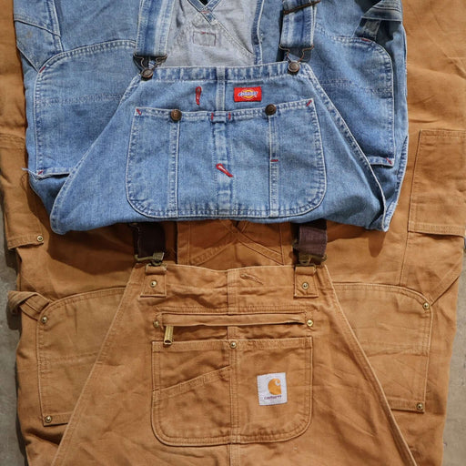 Vintage Carhartt and Dickies overalls from the 70s to 00s, grade A, USA goods. Perfect for vintage wholesale and fashion enthusiasts.