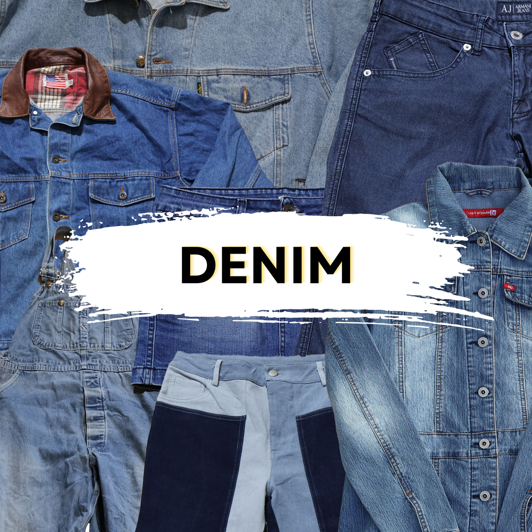 "Vintage fashion denim collection showcasing vintage clothes from wholesale vintage suppliers"