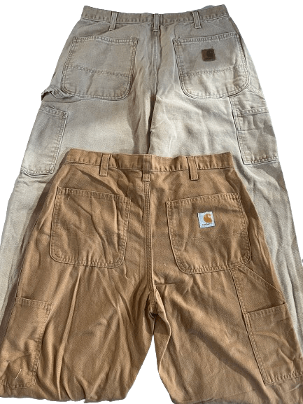 Vintage Carhartt double knee carpenter pants in tan and brown, part of a wholesale mix pack featuring 70s to 00s vintage pants.