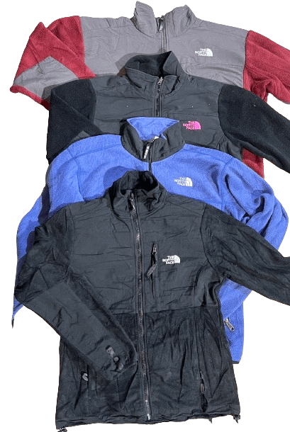 Vintage North Face fleeces from the 70s to 00s in various colors, part of a 10 or 20 piece grade A batch of mix goods.