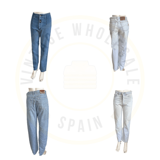 Vintage wholesale collection of four styles of denim jeans for women.