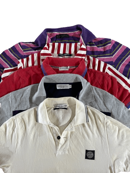 Vintage luxury polos from Gucci, YSL, Valentino, Prada, Dolce & Gabbana, Versace and Moncler; wholesale mix batch of 10, 20, or 50 pieces