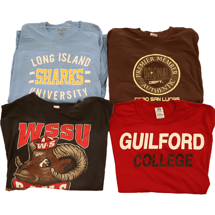 Vintage Wholesale University and College T-Shirts Mix - 70s, 80s, 90s, and 00s - Long Island, Cabo San Lucas, WSSU, and Guilford College