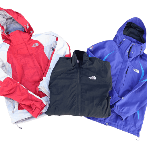 Vintage The North Face jackets collection in red, black, and blue from the 70s, 80s, 90s, and 00s – available at Vintage Wholesale.