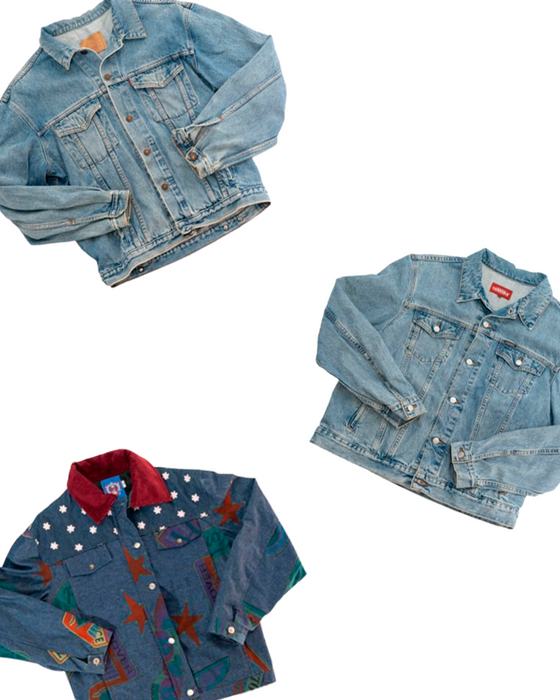 Vintage denim jackets collection featuring classic and unique designs with embroidered details. Perfect for stylish, retro-inspired fashion.