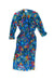 Vibrant floral print blue dress with long sleeves and a fitted waist.